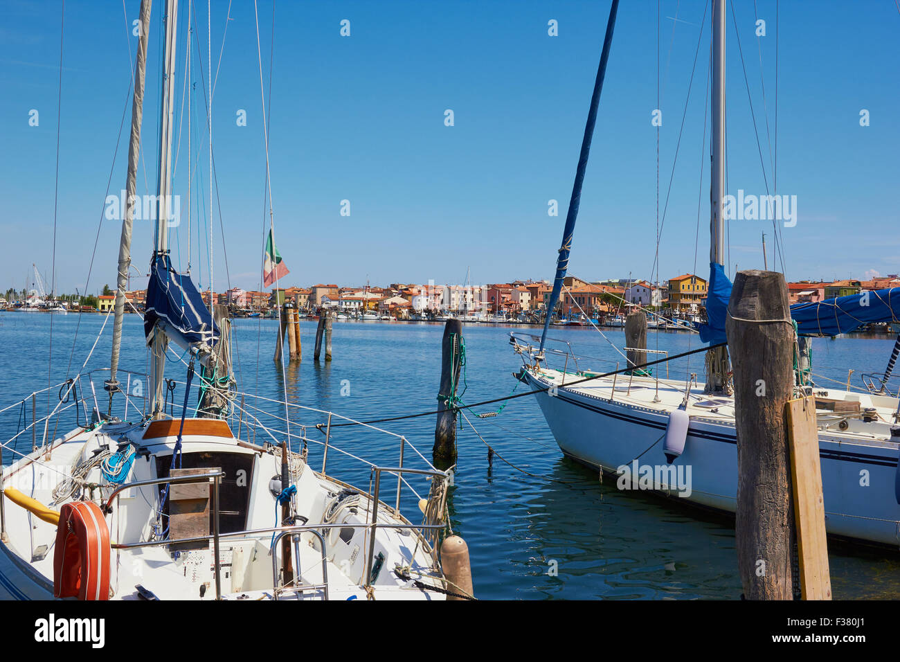 Yachts moored on the Venetian lagoon island of Chioggia Veneto Italy Europe Stock Photo