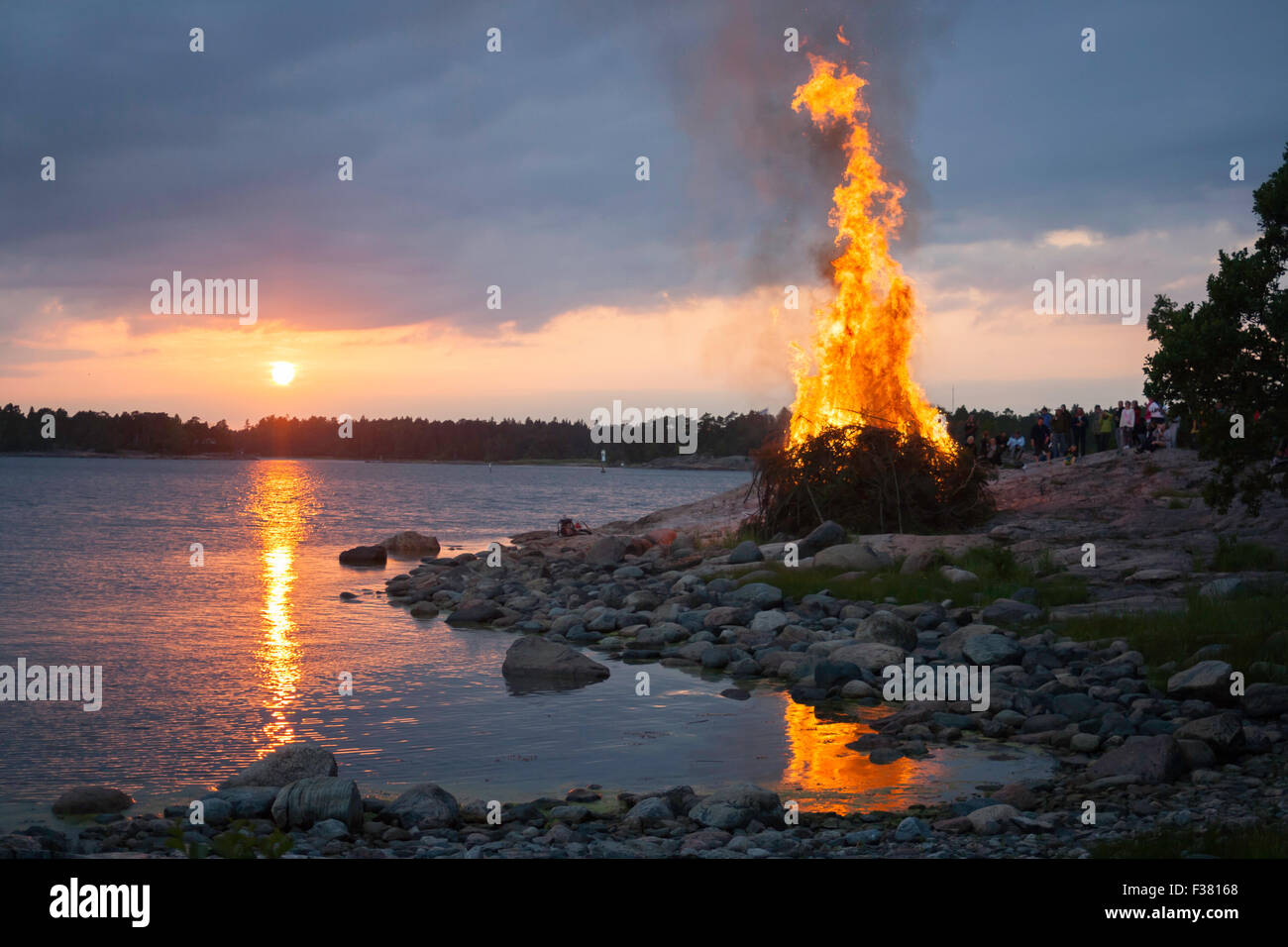 Midsummer bonfire in Finland. Stock Photo