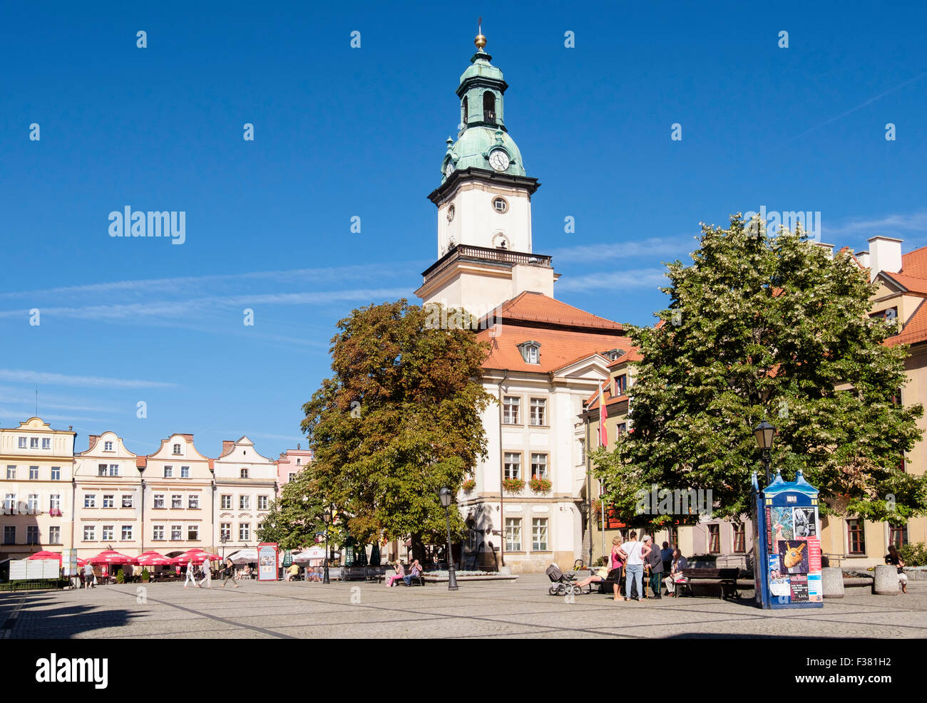 18th century Townhall building and former merchants houses in Town Hall Square, Jelenia Gora or Hirschberg Lower Silesia Poland Stock Photo