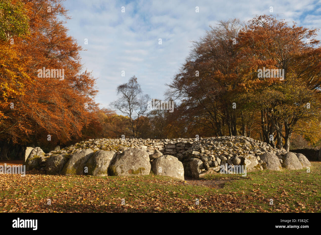 Prehistoric Burial Cairns of Balnuaran of Clava, also called Clava Cairns - near Inverness, Scottish Highlands. Stock Photo