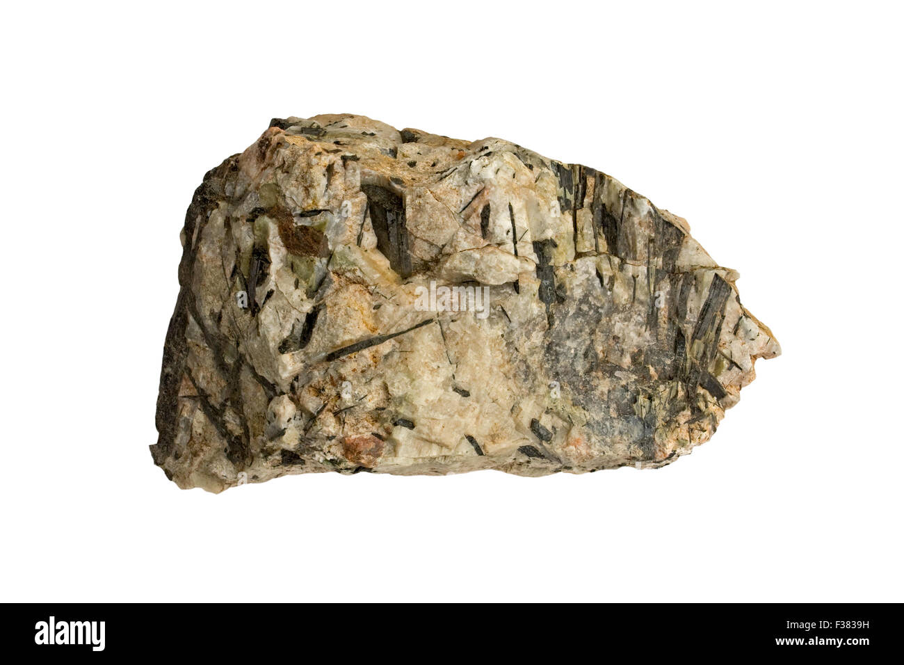 Nepheline syenite pegmatite (dark mineral is aegirine) Stock Photo