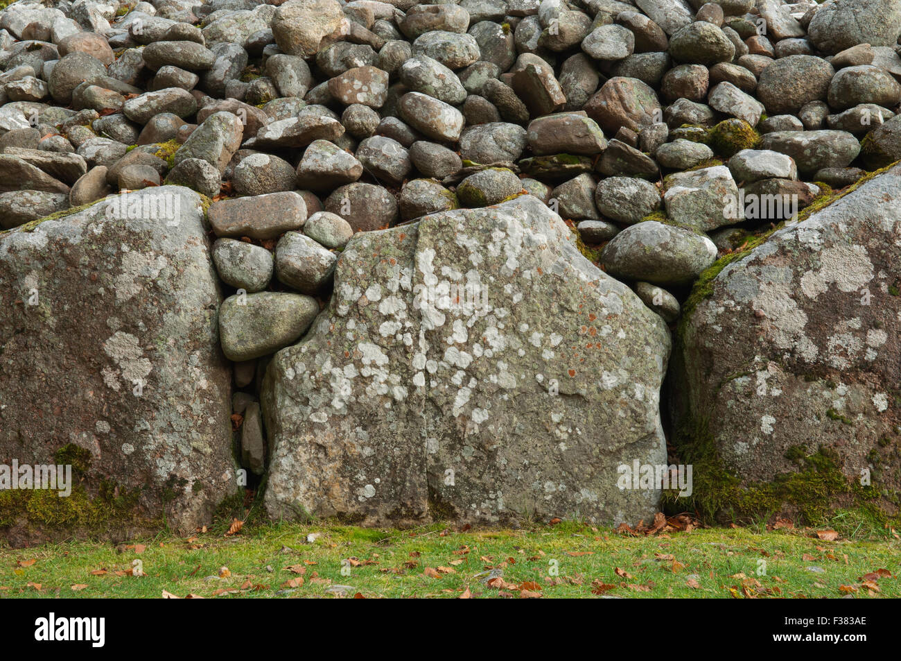 Close up of one of the prehistoric burial cairns of Balnuaran of Clava, also called Clava Cairns - near Inverness, Scottland. Stock Photo