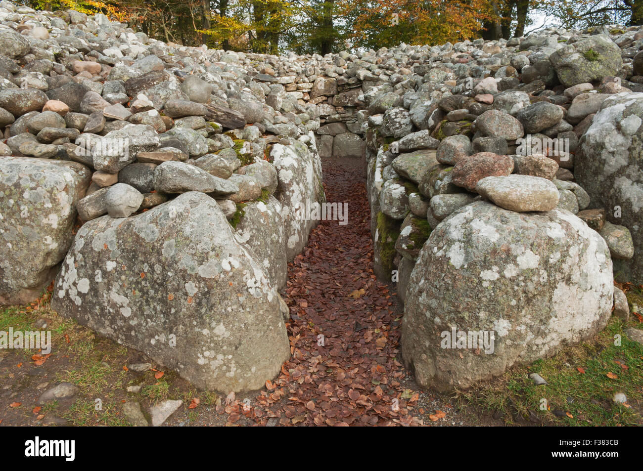 Prehistoric Burial Cairns of Balnuaran of Clava, also called Clava Cairns - near Inverness, Scottish Highlands. Stock Photo