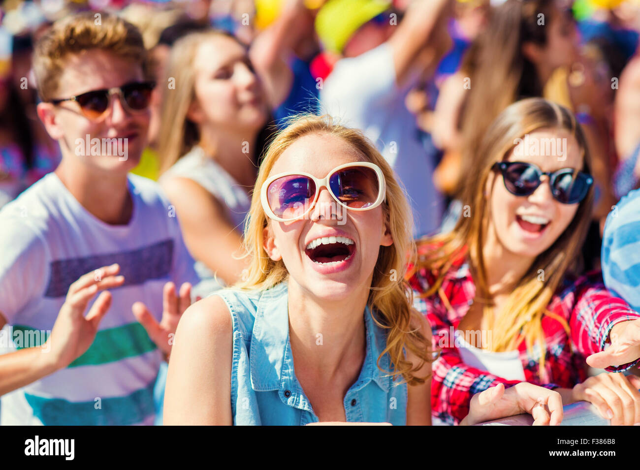 Beautiful teens at summer festival Stock Photo
