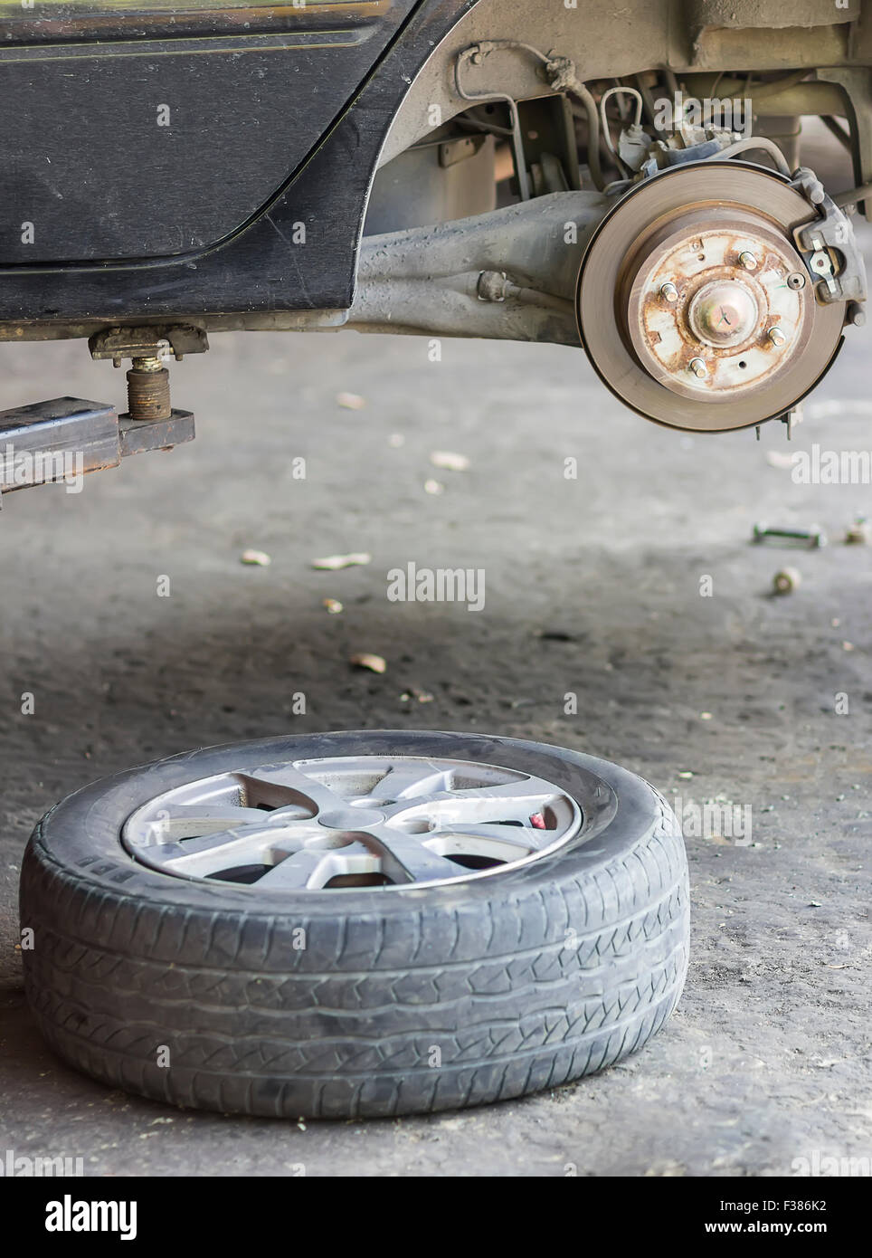 Changing wheel on a car Stock Photo Alamy