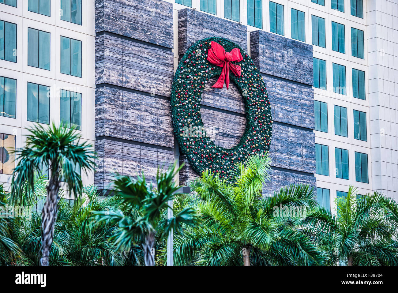 Florida Miami DownTown Christmas decoration in Brickell Ave Stock Photo