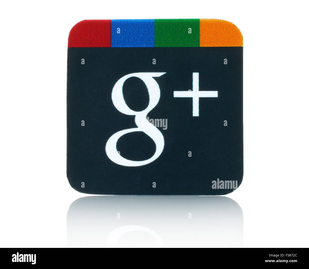 KIEV, UKRAINE - FEBRUARY 05, 2015:Google plus logotype printed on paper and placed on white background Stock Photo
