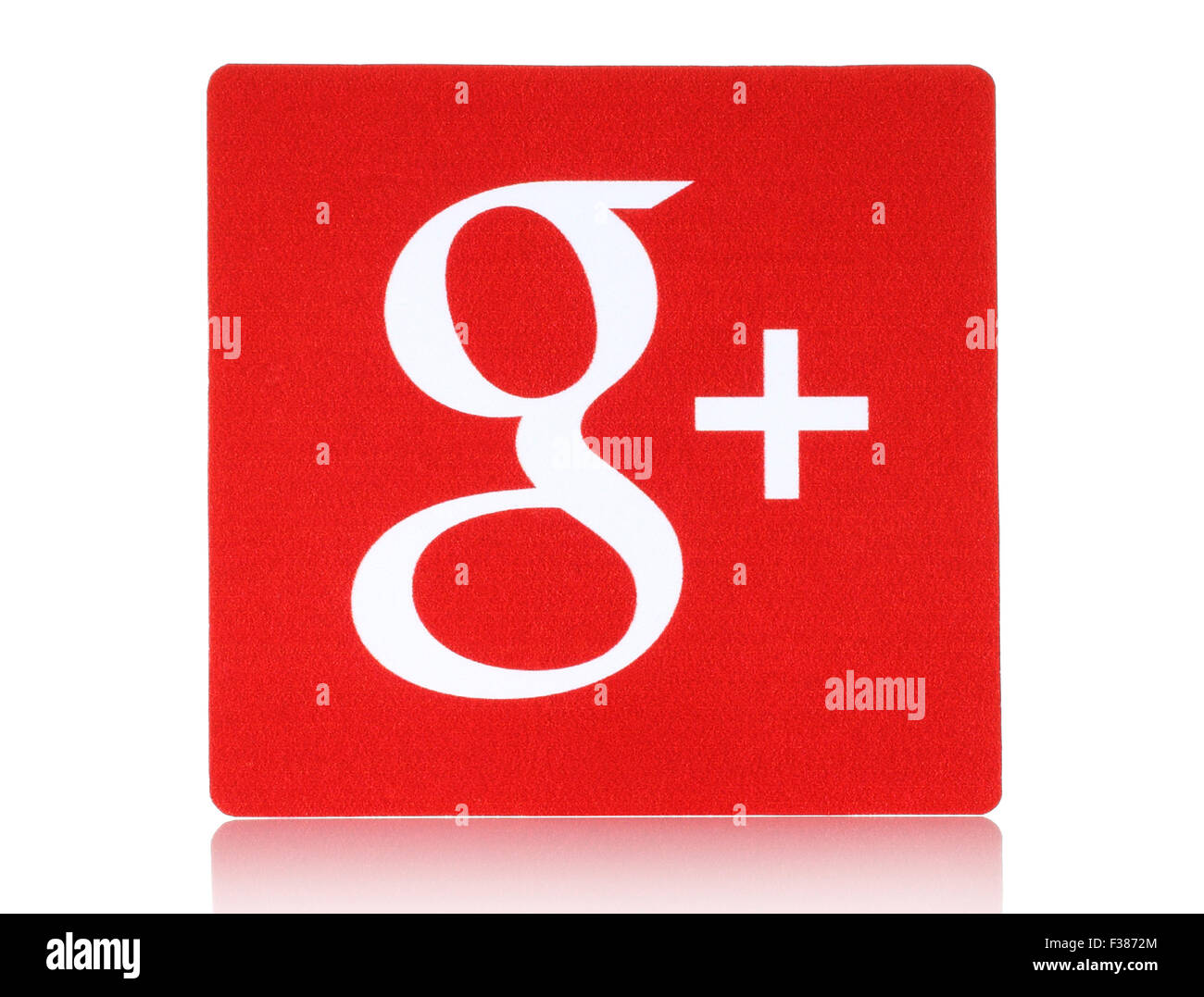 KIEV, UKRAINE - FEBRUARY 16, 2015:Google plus logotype printed on paper and placed on white background Stock Photo