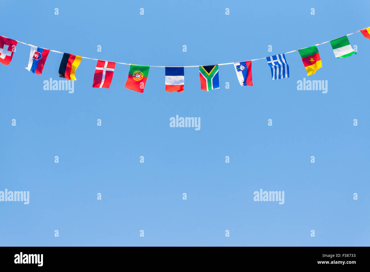 Bunting with flags of the world Stock Photo