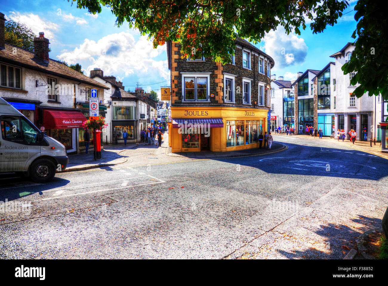 Bowness on Windermere town centre shops street road streets Bowness-On-Windermere  Cumbria shopping UK England Stock Photo