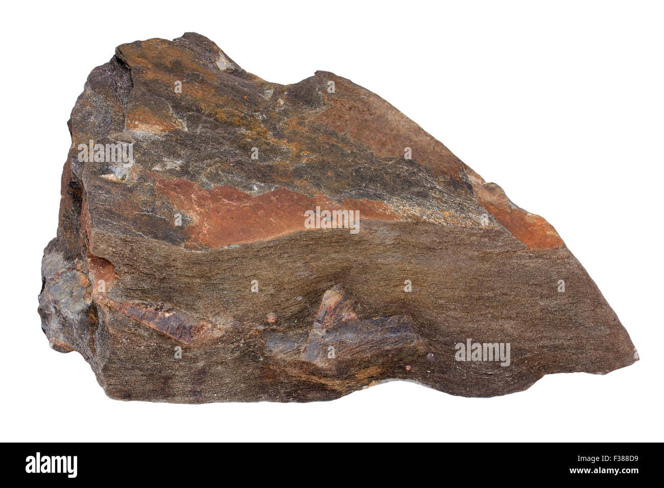 Staurolite schist with large twinned staurolite crystal Stock Photo