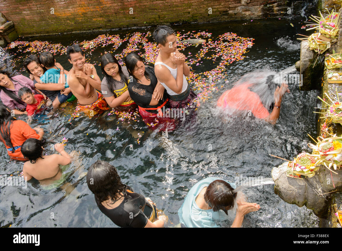Pilgrim bathers at Pura Tirta Empul water temple near Ubud Bali Stock