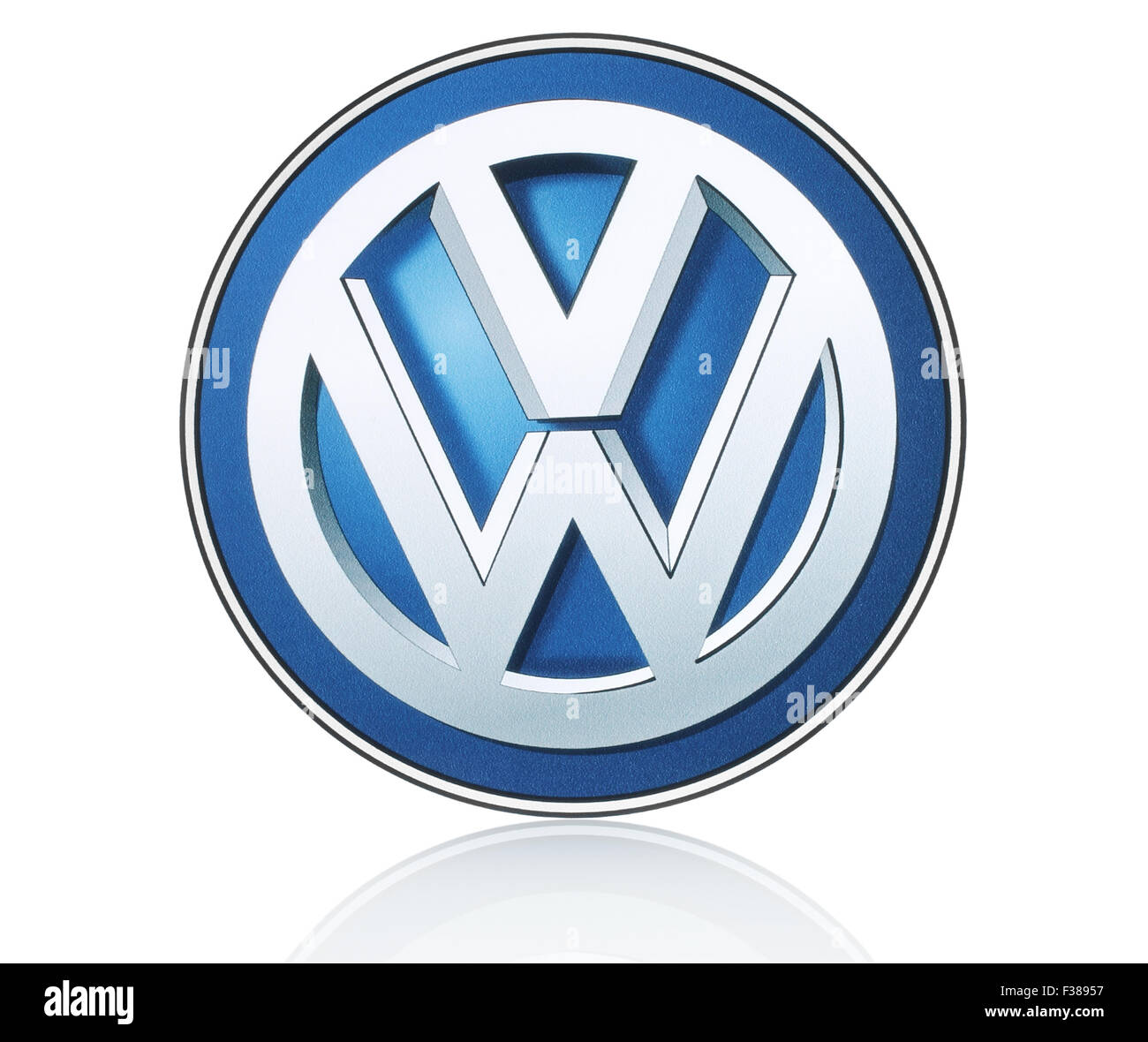 KIEV, UKRAINE - MARCH 21, 2015: Volkswagen logo printed on paper and placed on white background. Stock Photo