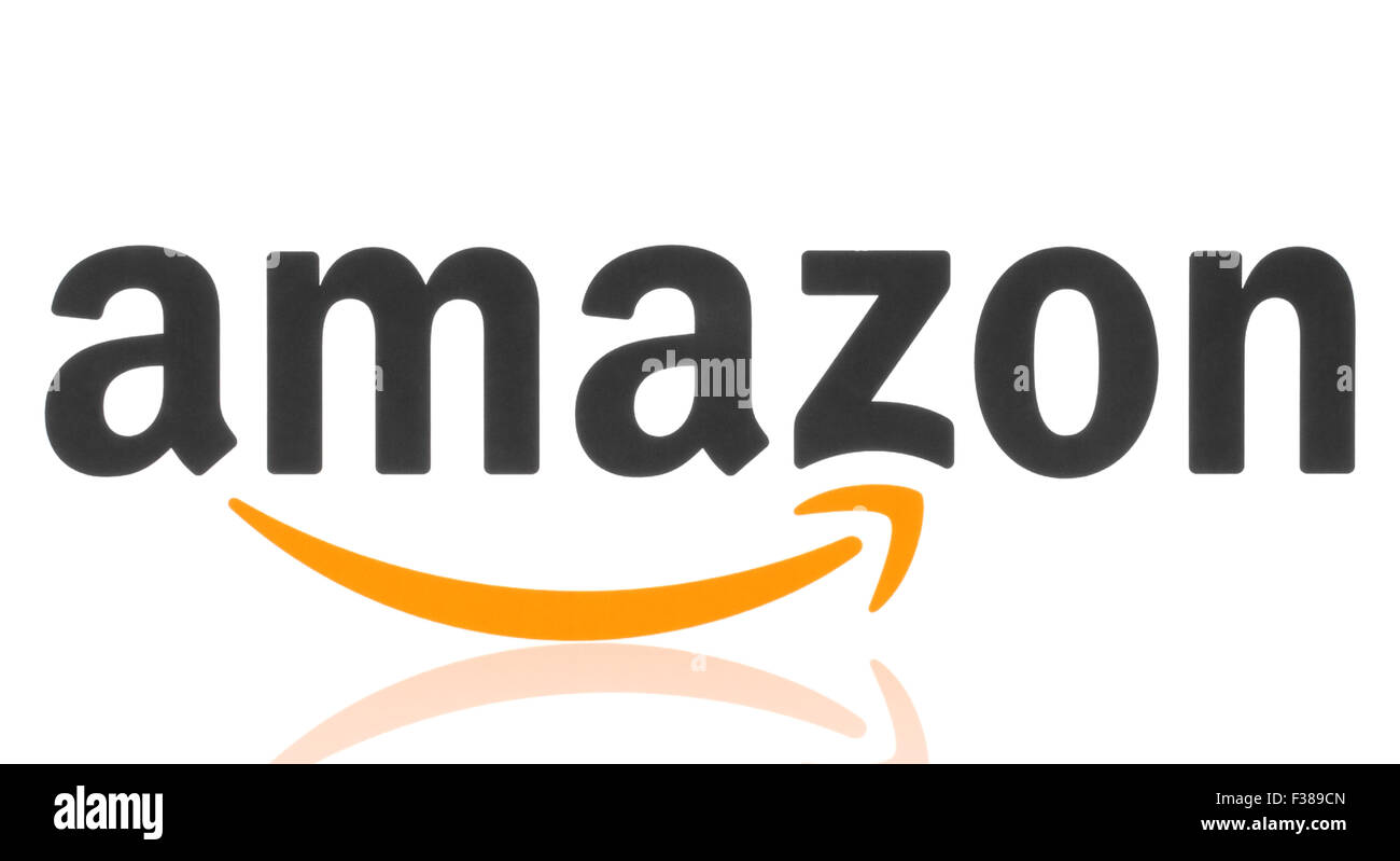 KIEV, UKRAINE - MAY 07, 2015: Amazon logotype printed on paper. Amazon is an American electronic commerce company Stock Photo