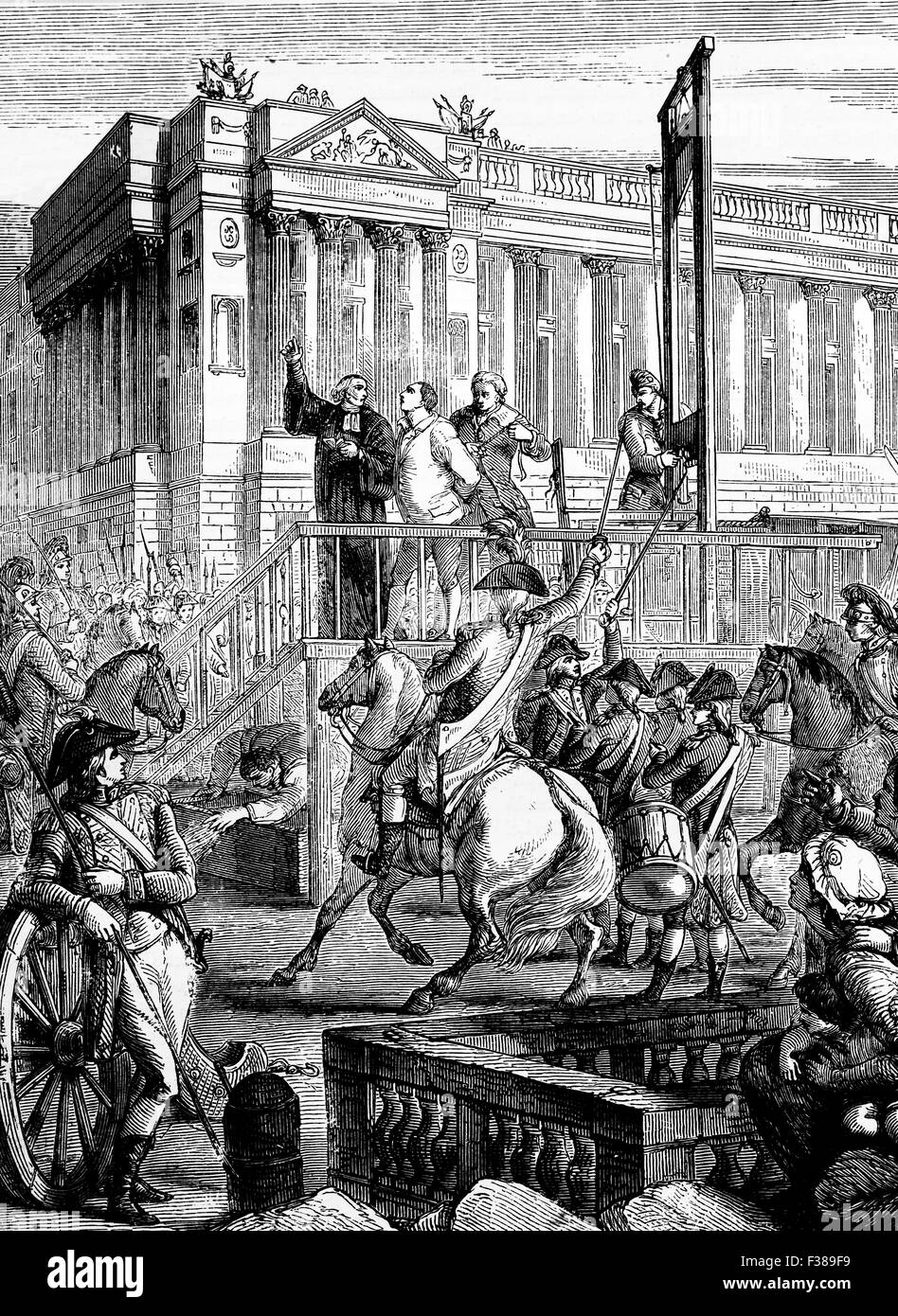 The public execution of Louis XVI by  guillotine on 21 January 1793 at the Place de la Révolution ('Revolution Square', formerly Place Louis XV, and renamed Place de la Concorde in 1795) in Paris, France Stock Photo