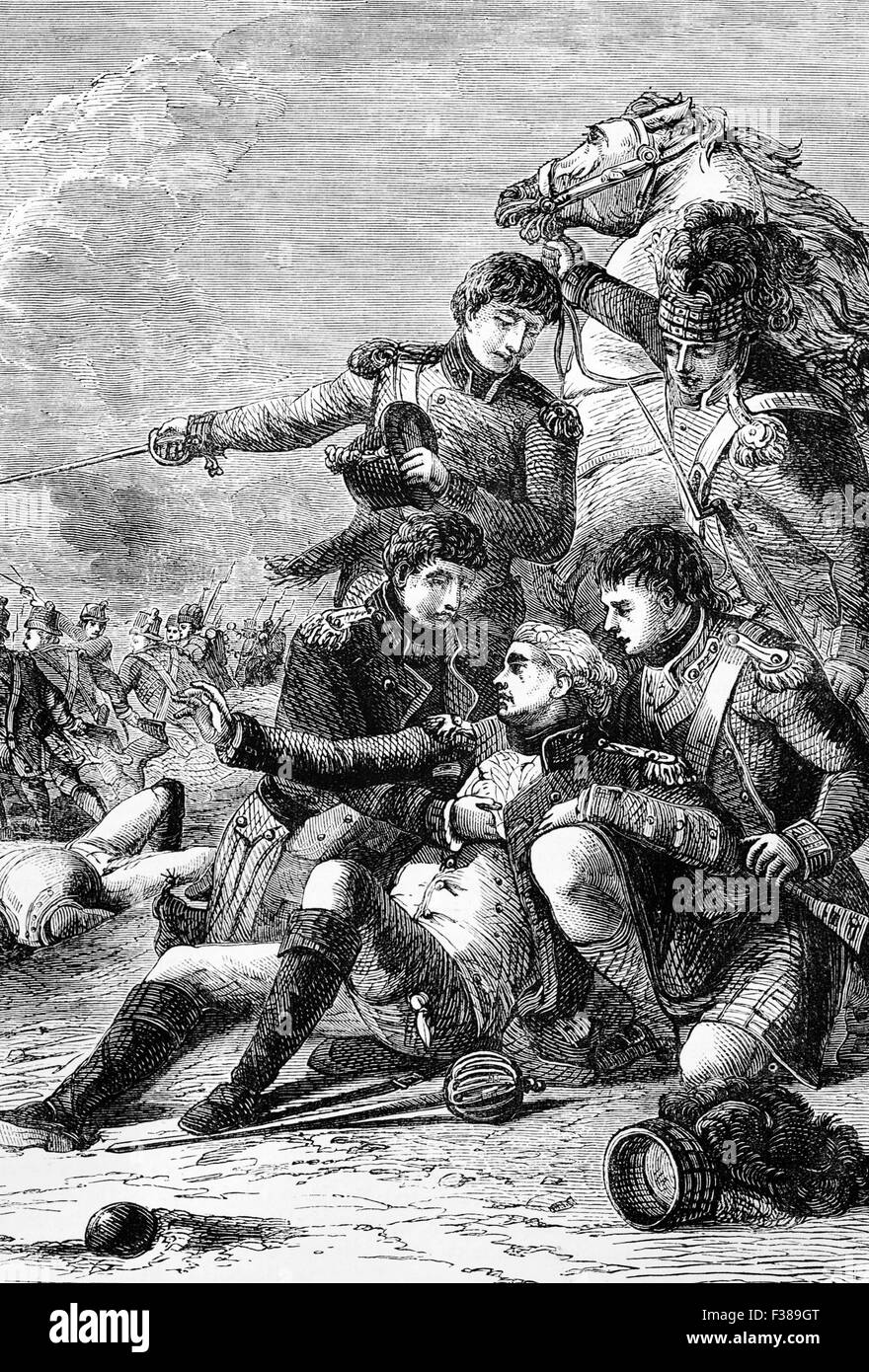 The death of General  Sir Ralph Abercrombie, near the ruins of Nicopolis, during the Battle of Alexandria fought on March 21, 1801 between the French army under General Menou and the British expeditionary corps. Stock Photo