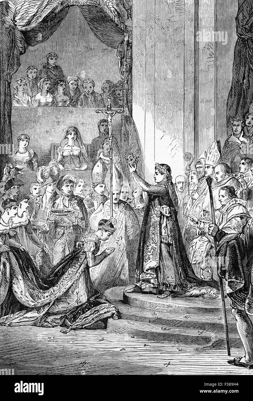 The coronation of Napoleon I as Emperor of the French, which took place in Notre-Dame Cathedral on Sunday December 2, 1804. Stock Photo