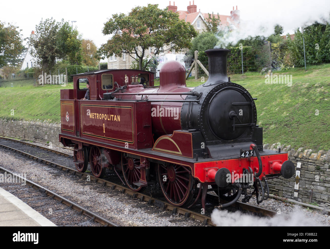Metropolitan Railway 1898 E-class tank locomotive No. 1 Seen here at Swanage Station during The Swanage Railway Autumn Steam Gal Stock Photo