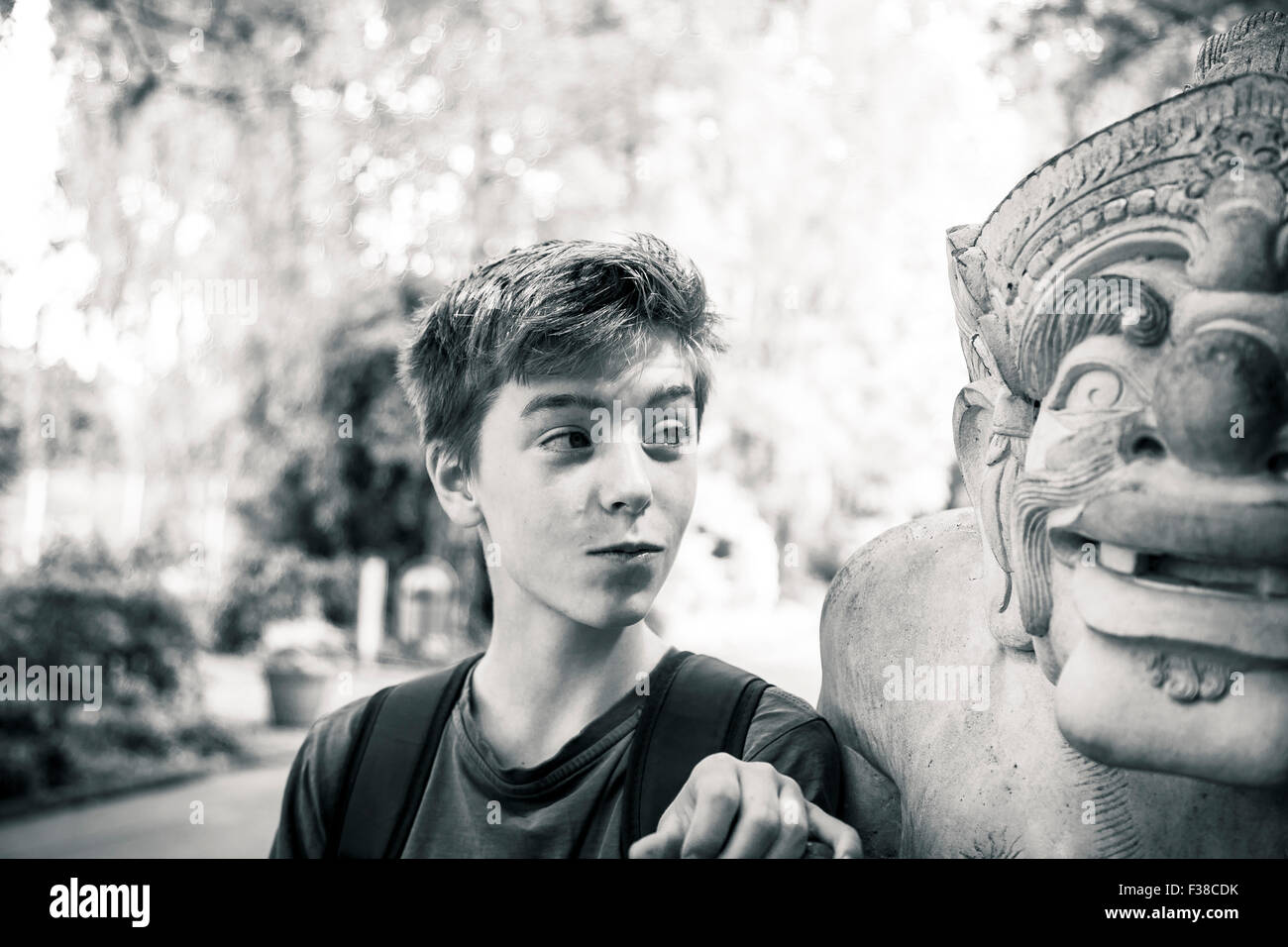 black and white portrait of a teenage boy Stock Photo