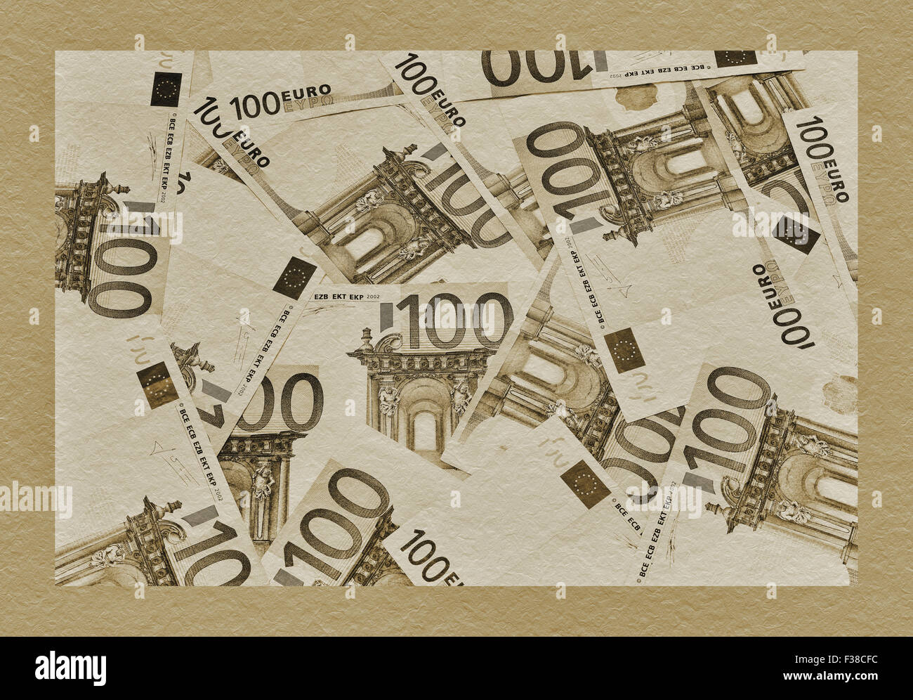 Many 100 Euro Banknotes are next to each other Stock Photo