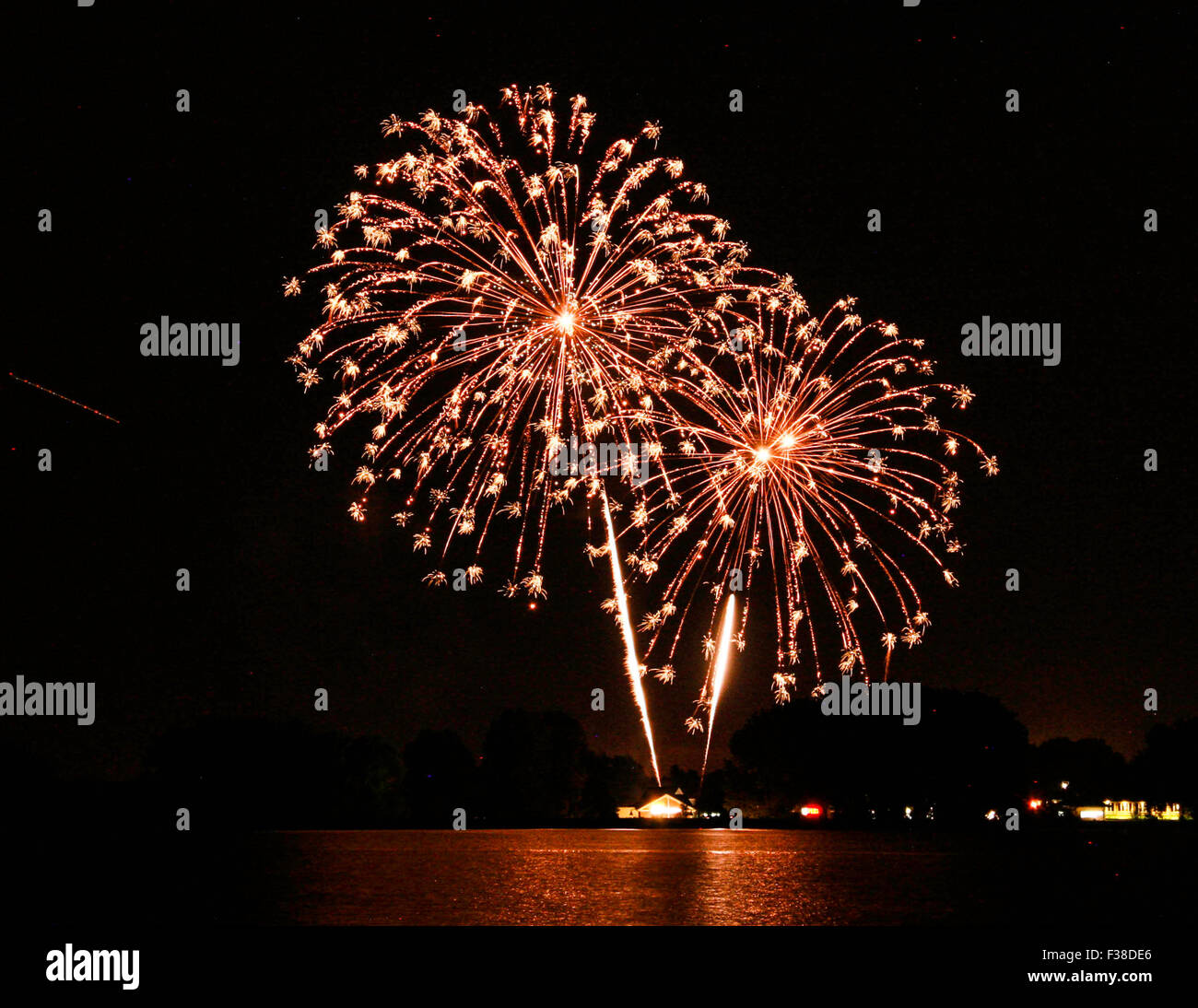 Fourth of July fireworks over Milavek Lake Stock Photo Alamy