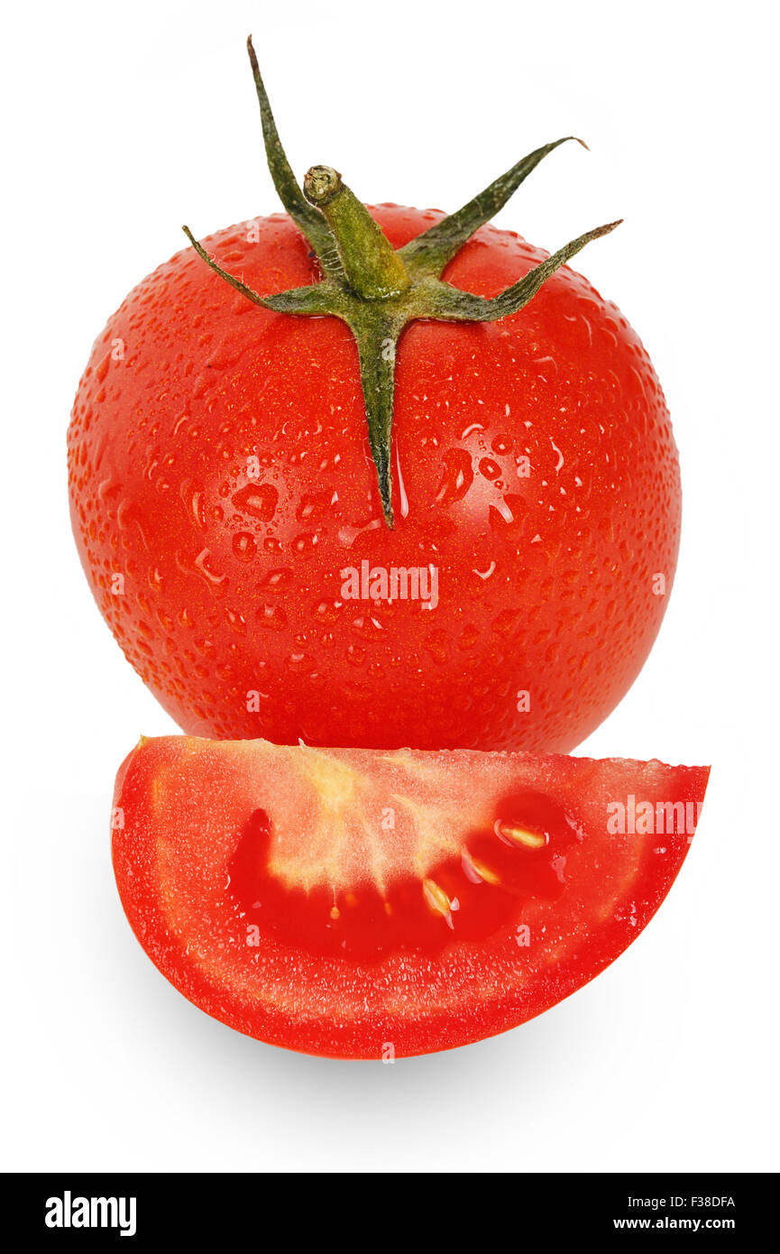 Red ripe tomato with drops isolated on white background Stock Photo - Alamy