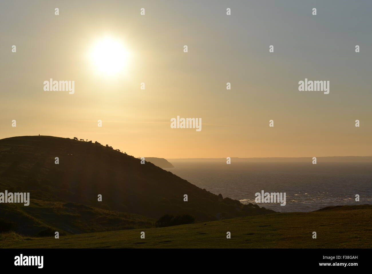 An image taken from Brean Down looking out at Steepholm. Stock Photo