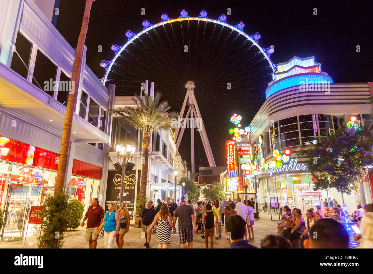 A nighttime view of the High Roller Ferris Wheel in Las Vegas, Nevada. Stock Photo