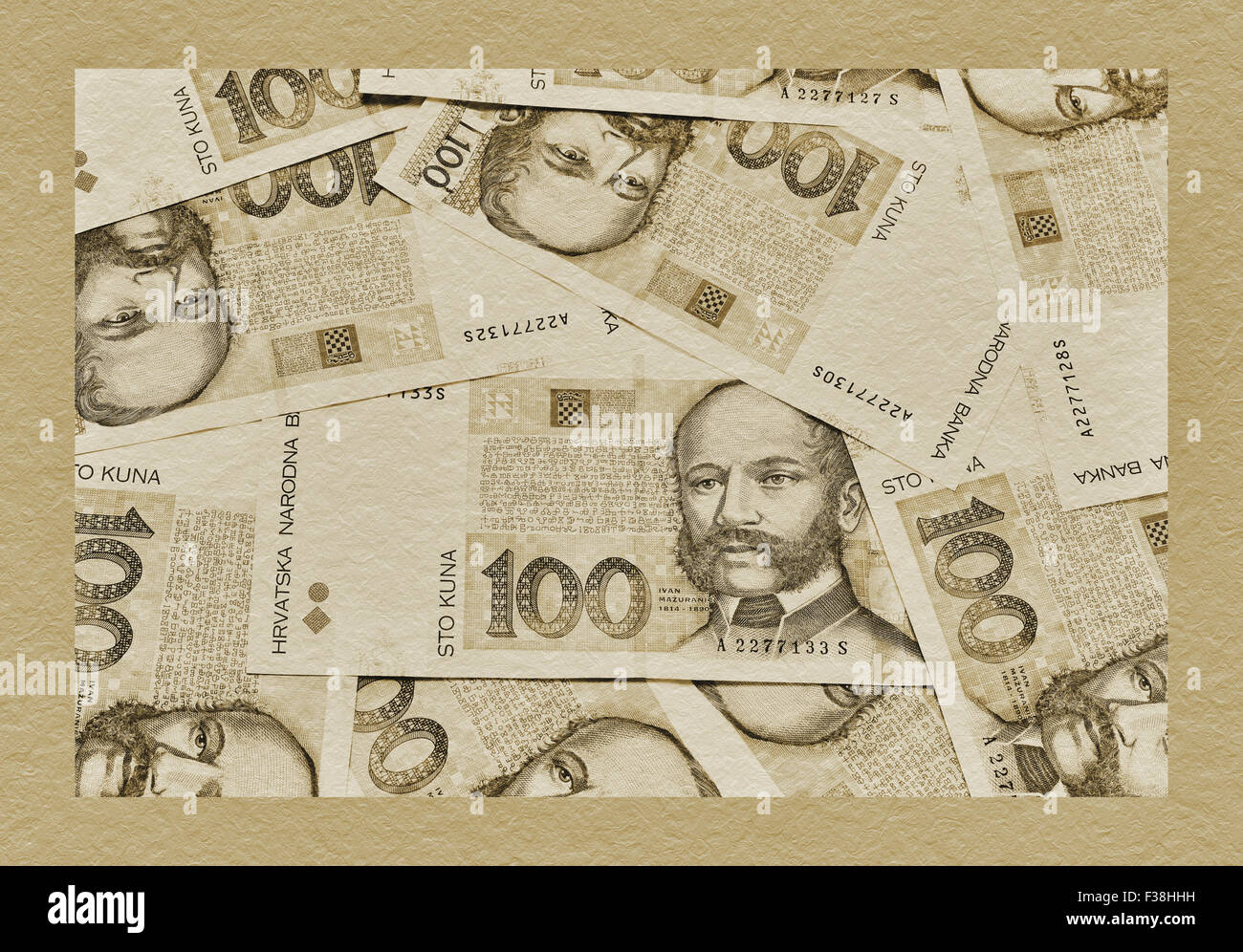 Many Kuna banknotes the currency of Croatia, Europe Stock Photo