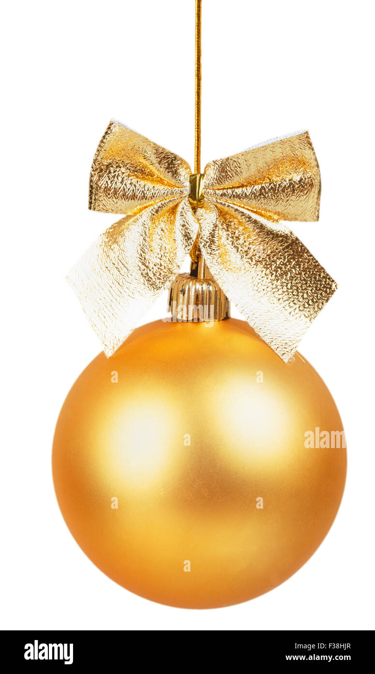 Gold Christmas ball with golden bow isolated on a white background ...