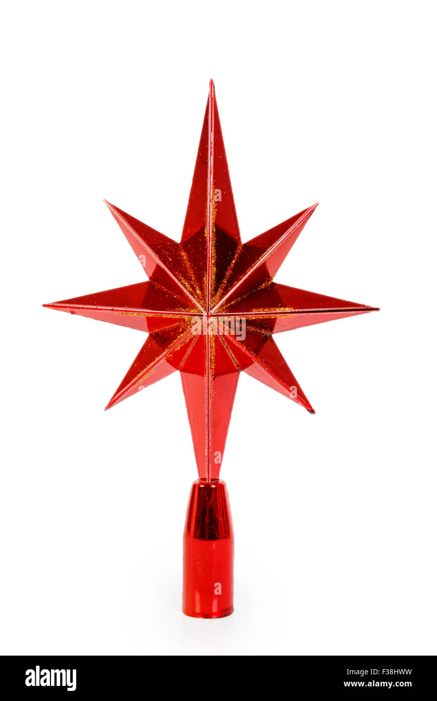Red christmas star for top of christmas tree isolated on white