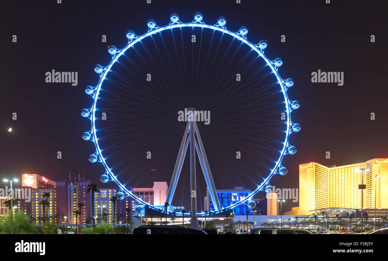 A nighttime view of the High Roller Ferris Wheel in Las Vegas, Nevada. Stock Photo