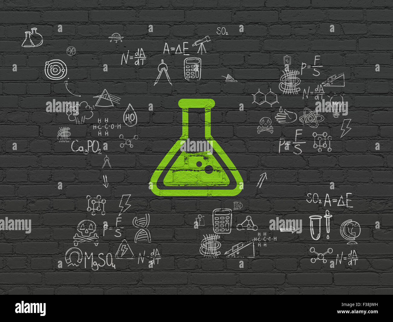 Science concept Flask on wall background Stock Photo Alamy