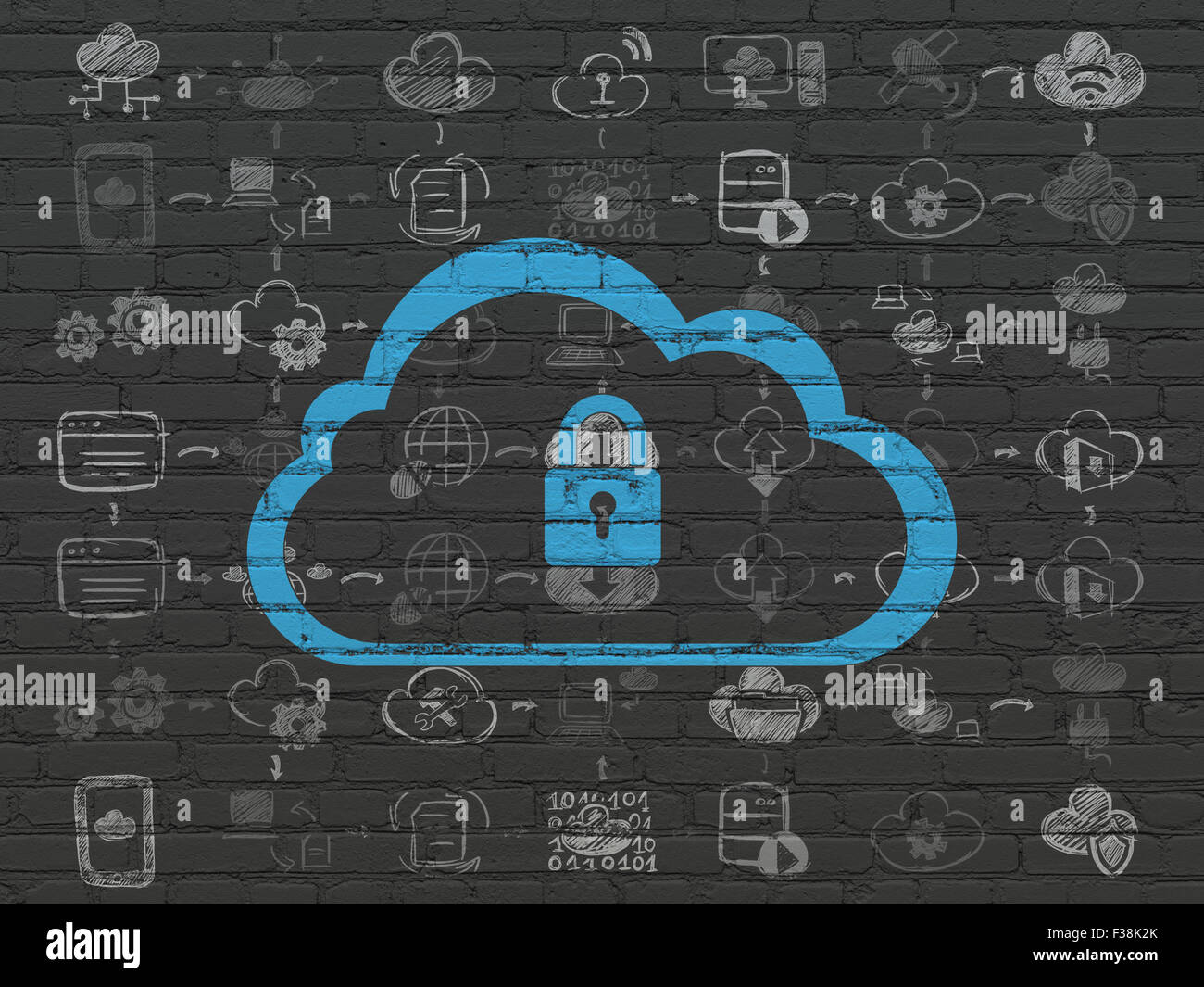 Cloud computing concept: Cloud With Padlock on wall background Stock ...