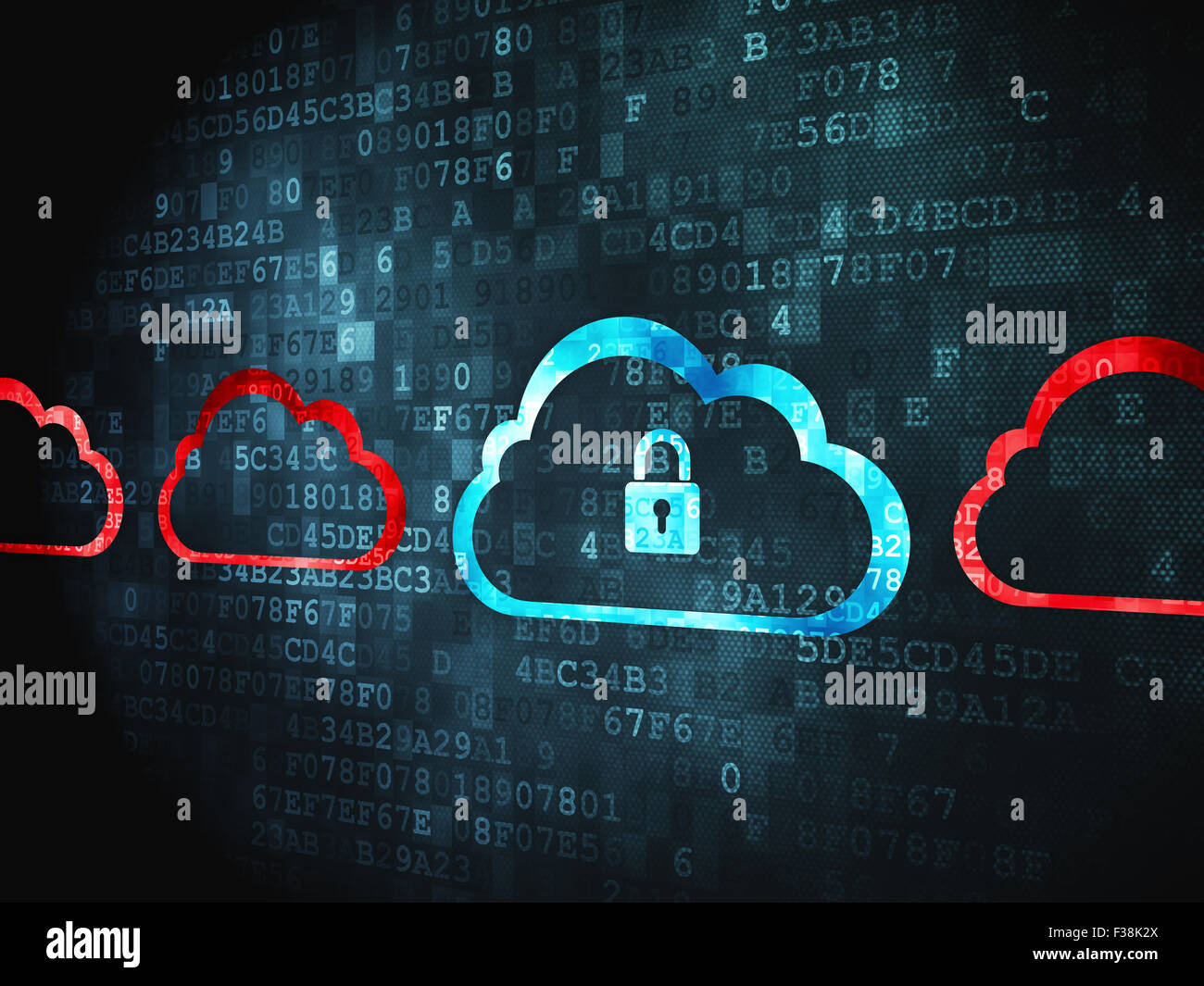 Cloud computing concept: Cloud With Padlock on digital background Stock ...