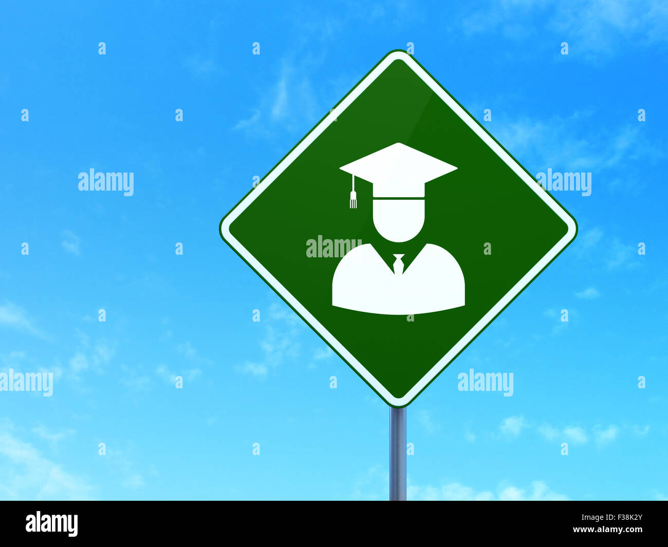 Education concept: Student on road sign background Stock Photo - Alamy