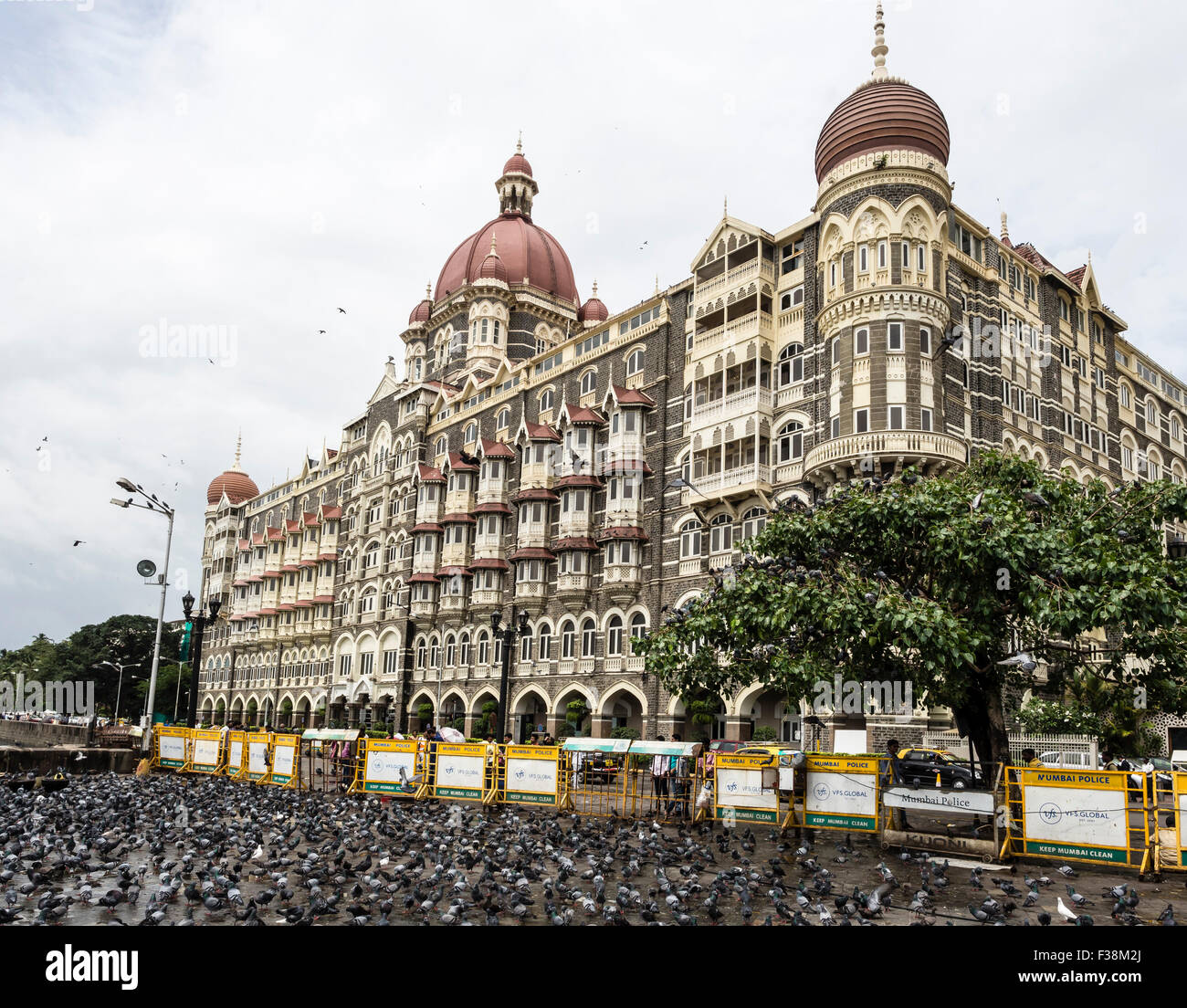 Doves in front of the Taj Mahal palace hotel, Mumbai, India Stock Photo