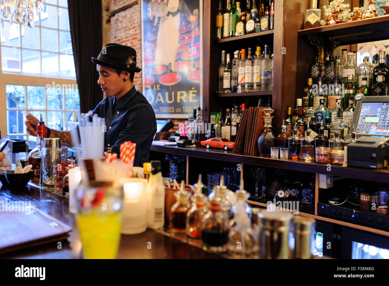 Bartender, Tales and Spirits bar, Amsterdam, Netherlands, Europe Stock