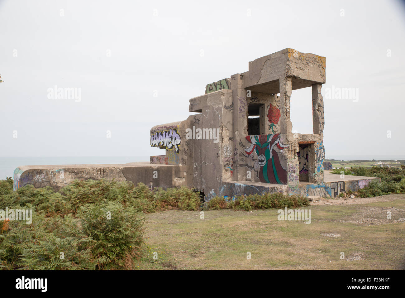 German bunker from the Second World War Atlantic Wall near Cherbourg. Stock Photo