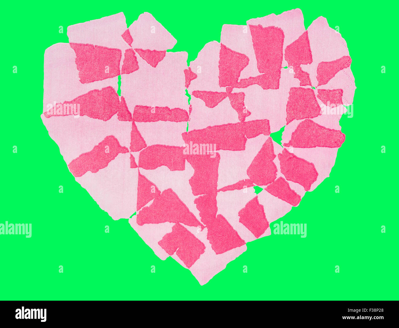 Heart paper abstact Isolated on green screen chroma key background. Stock Photo