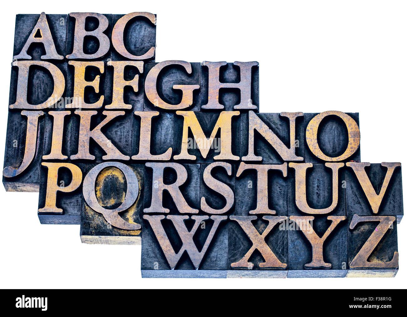 Uppercase English Alphabet In Vintage Letterpress Wood Type Printing