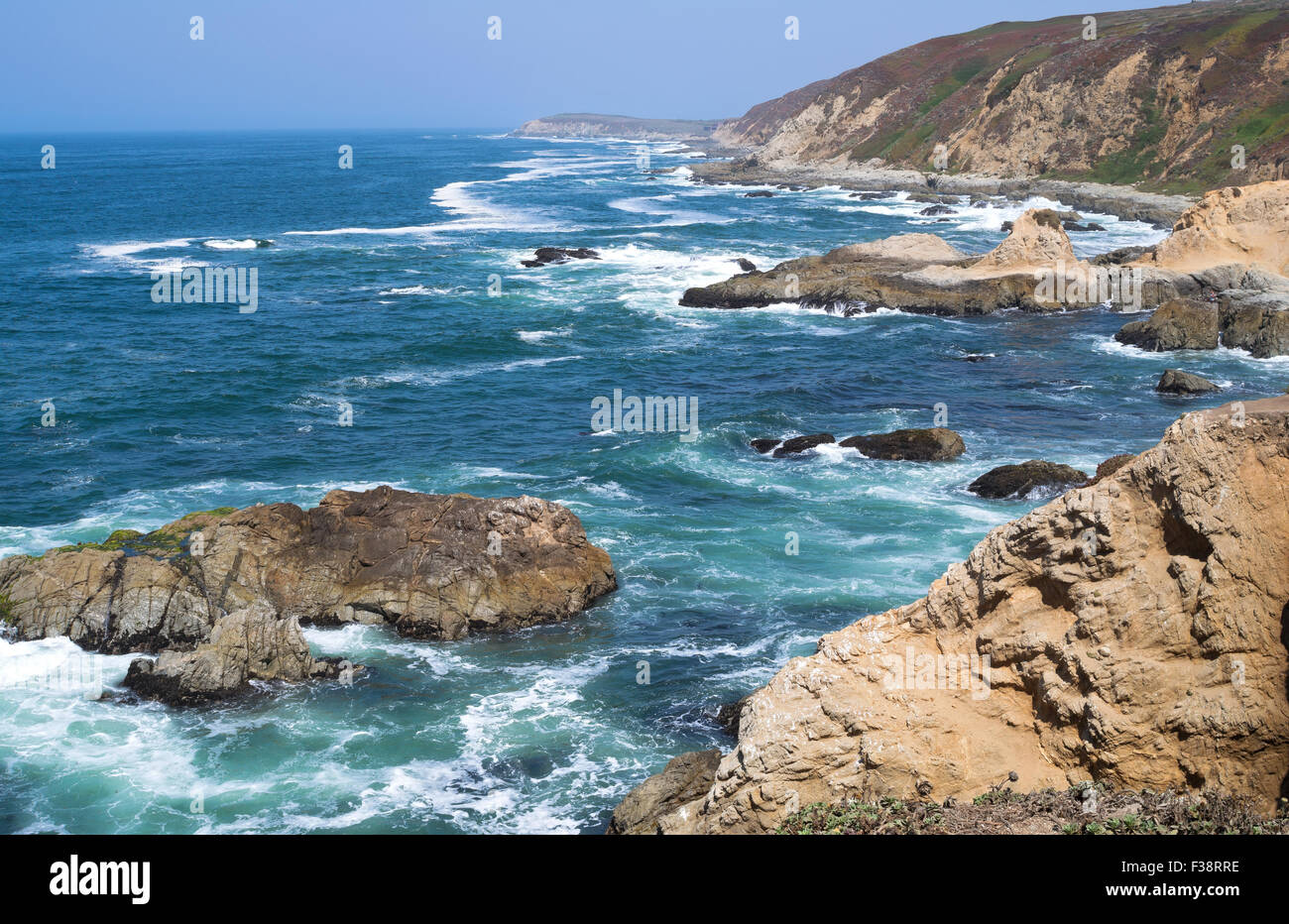 bodega head peninsula and rock outcroppings along shore of pacific ocean in sonoma coast state park california Stock Photo