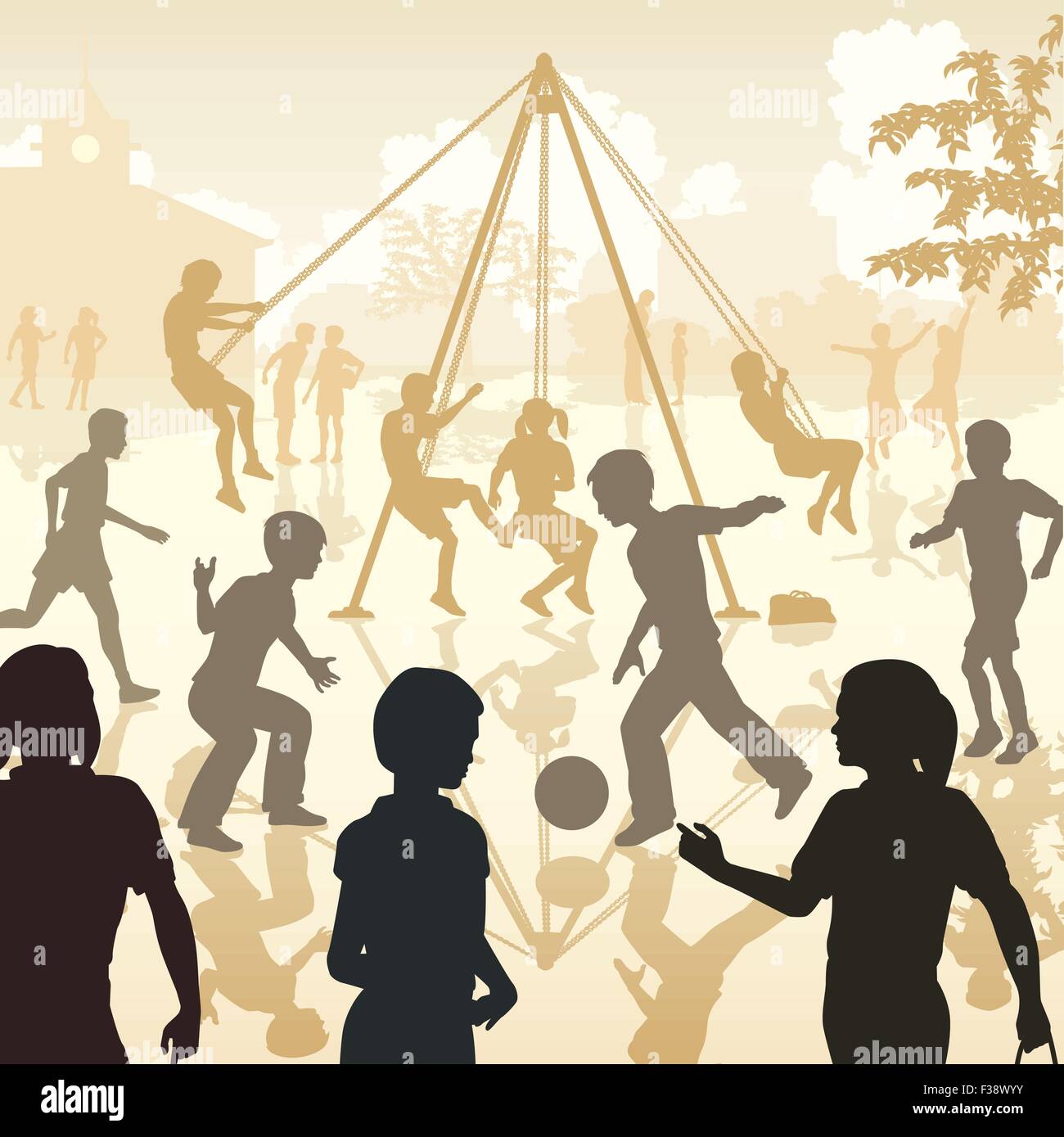 EPS8 editable vector illustration of children playing in a school playground Stock Vector