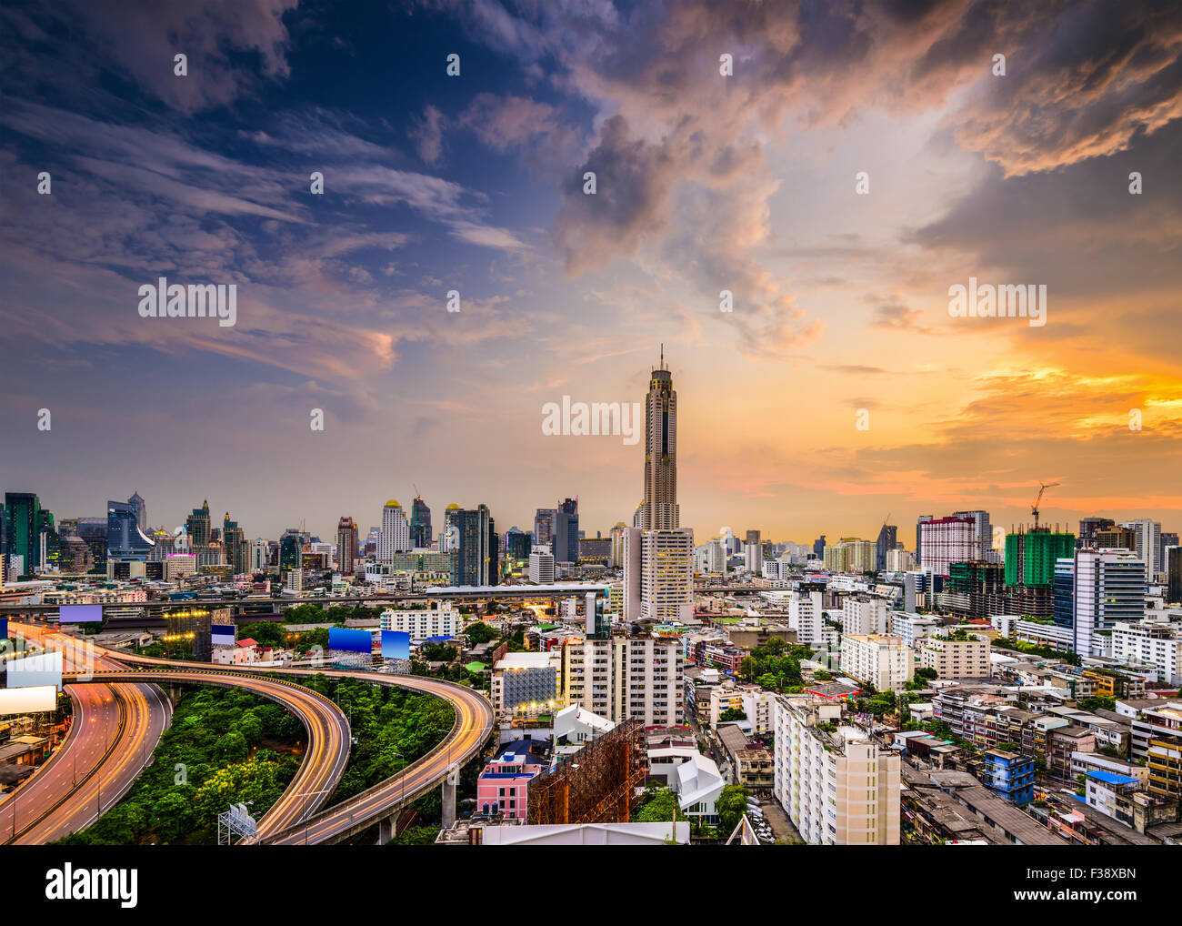 Bangkok, Thailand city skyline of the  Ratchathewi District. Stock Photo