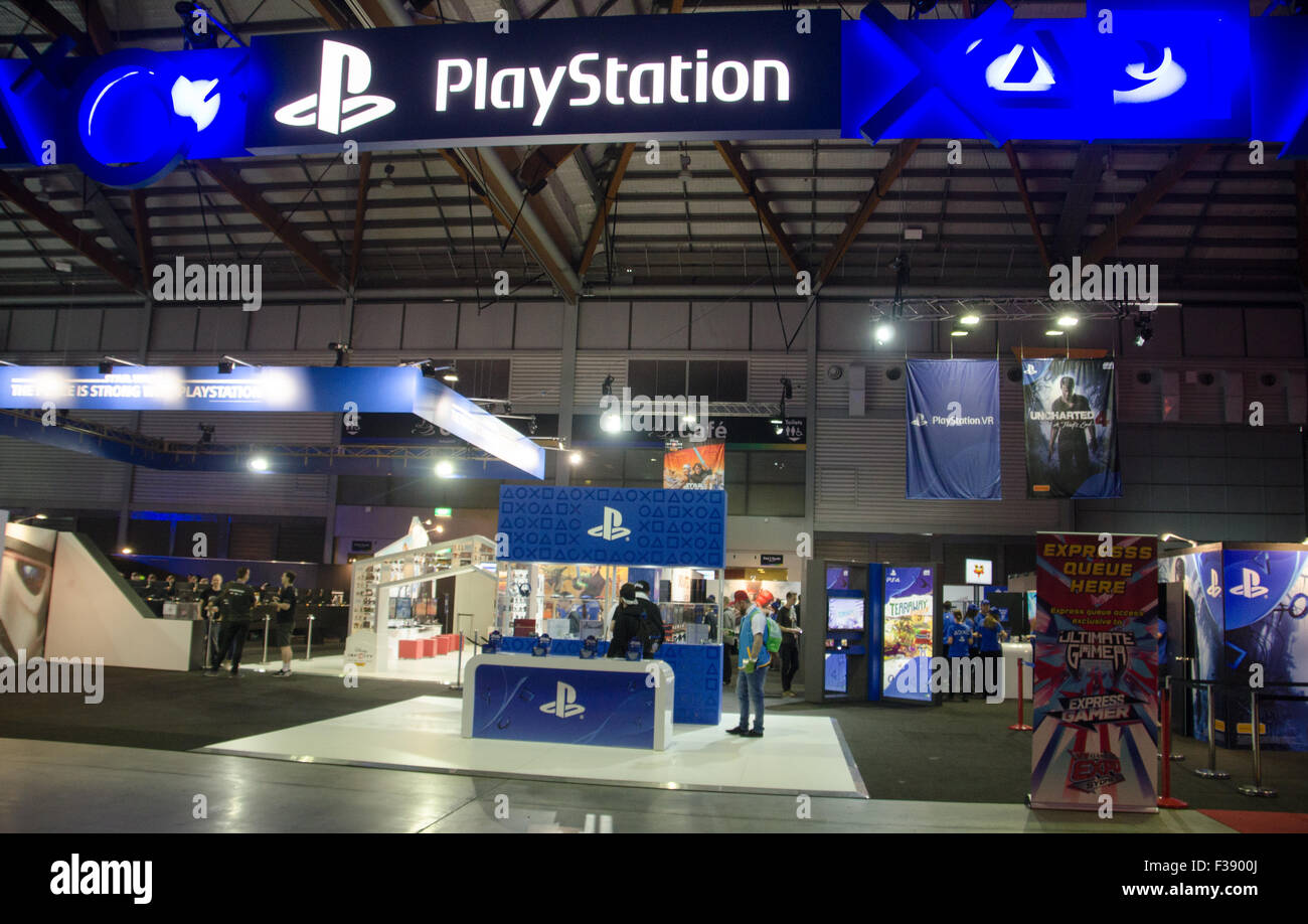 Sydney, Australia. 2nd October, 2015. Sony PlayStation booth at the 2015 EB Expo which took place at Syndey's Olympic Park. Credit:  mjmediabox/Alamy Live News Stock Photo