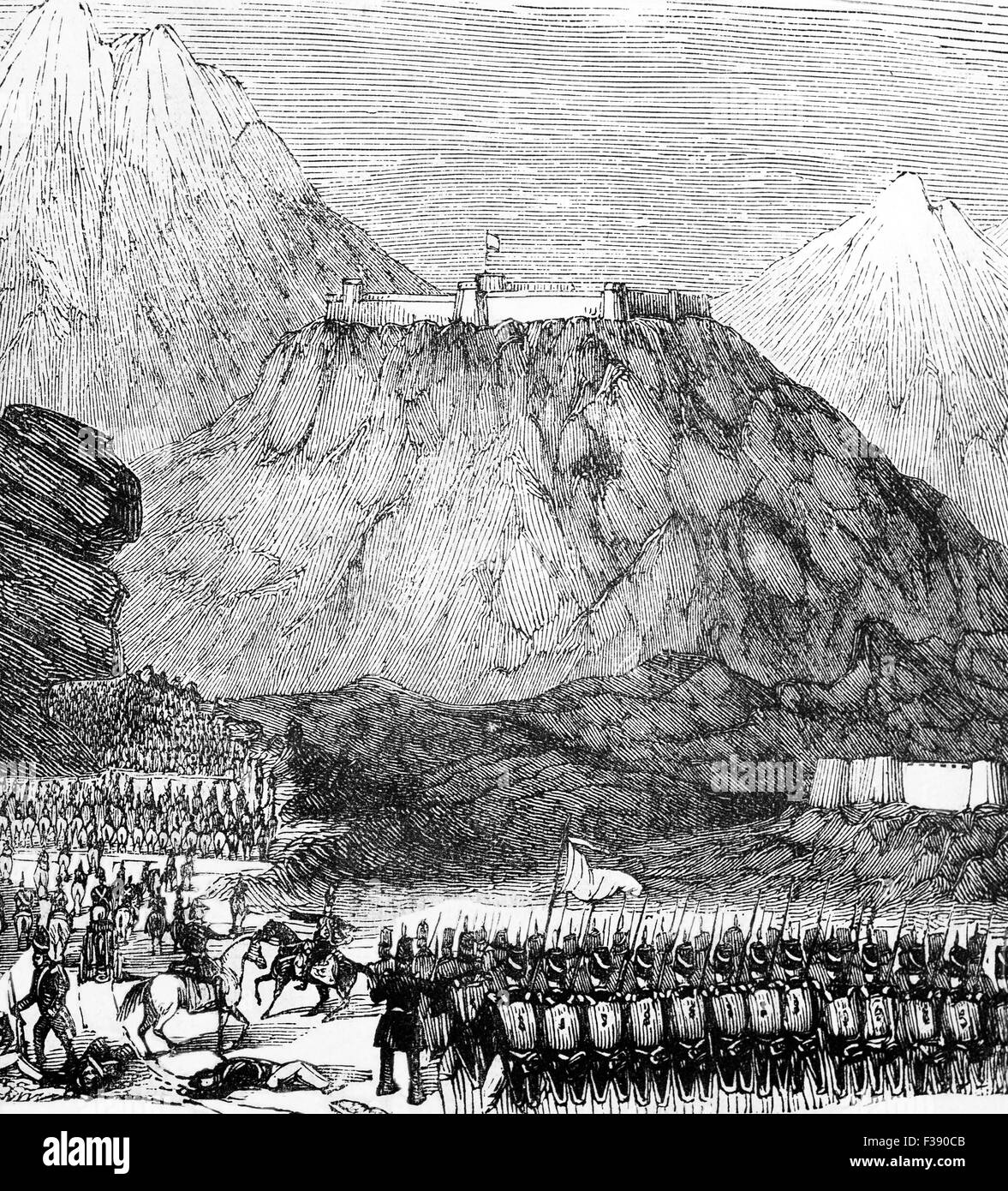 British troops marching to Kabul in Afghanistan, where they put down an insurrection by Afghan Militants in 1840 Stock Photo