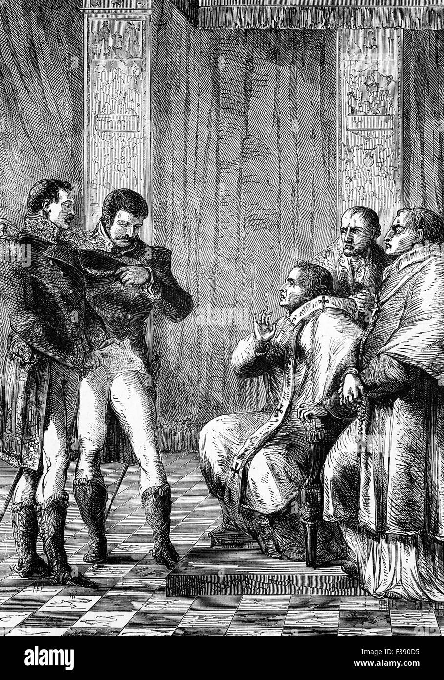 The arrest of Pope Pius VII after France occupied and annexed the Papal States in 1809, after which he was exiled to Savona in North Italy. Stock Photo