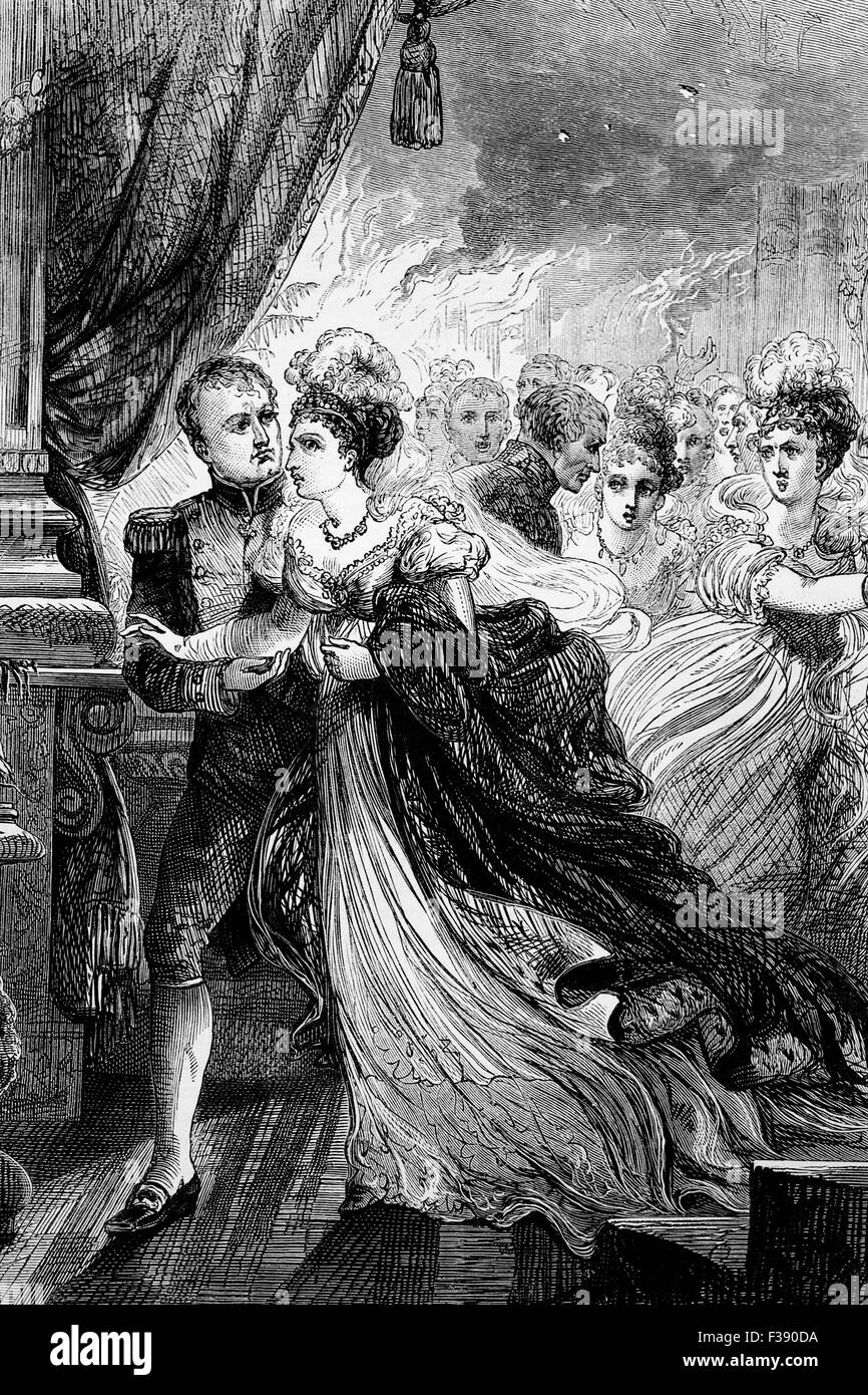 The Emperor Napoleon Bonaparte and Empress Marie Louise escaping from a ...