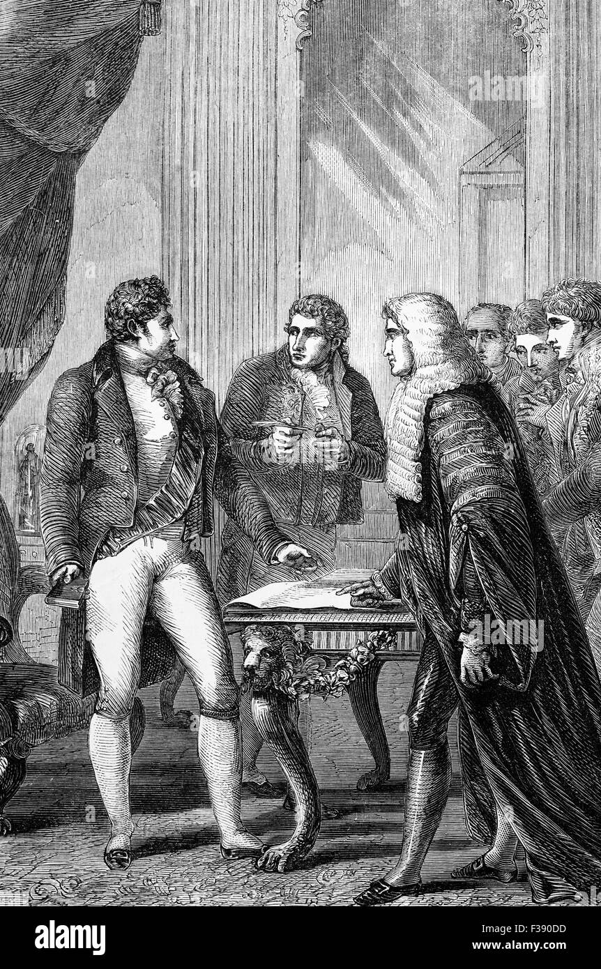 The installation of the Prince of Wales (later George IV) as Prince regent following his father's relapse into mental illness  in 1811. Stock Photo
