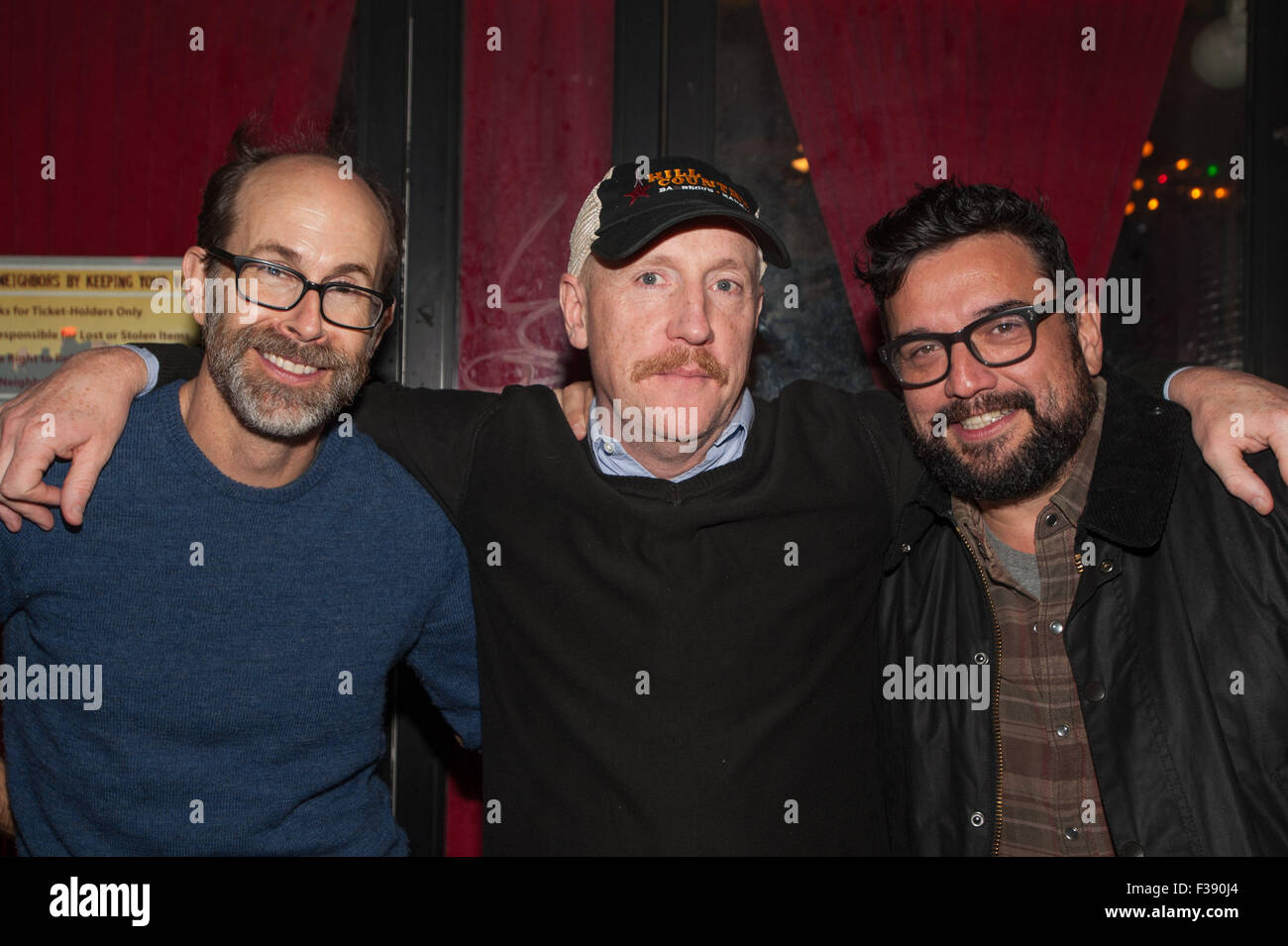 New York, USA. 1st October, 2015. Upright Citizens Brigade alumni Brian Huskey, Matt Walsh, and Horatio Sanz appear at the New York City screening of their comedy 'A Better You,' directed by Walsh (Veep, Ghostbusters), October 1, 2015, at the UCB East theater. Credit:  Lawrence Lucier/Alamy Live News Stock Photo